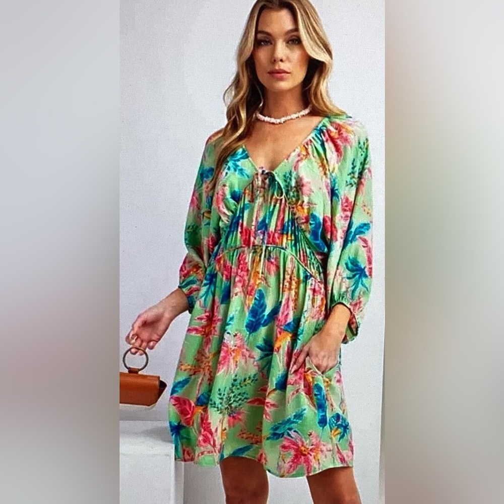Easel Floral Green Dress